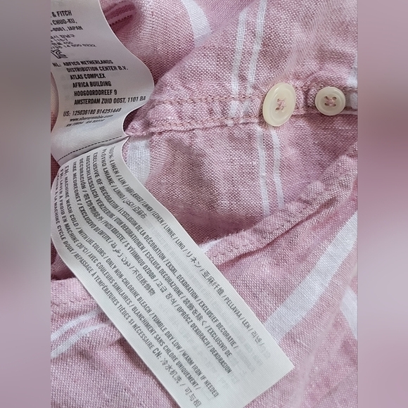 Abercrombie and Fitch Striped Linen Button Down Shirt in Pink Size 2XL - Picture 3 of 9